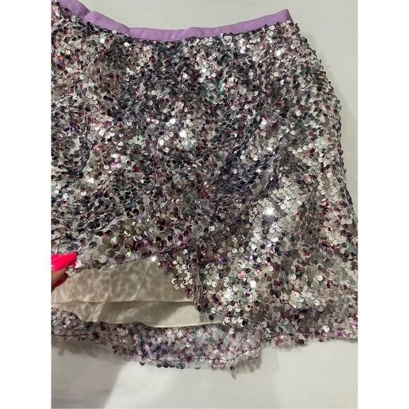 J. CREW SILVER LAVENDAR PURPLE  SEQUIN FAUX WRAP MINI SKIRT SIZE 4 - Picture 4 of 7